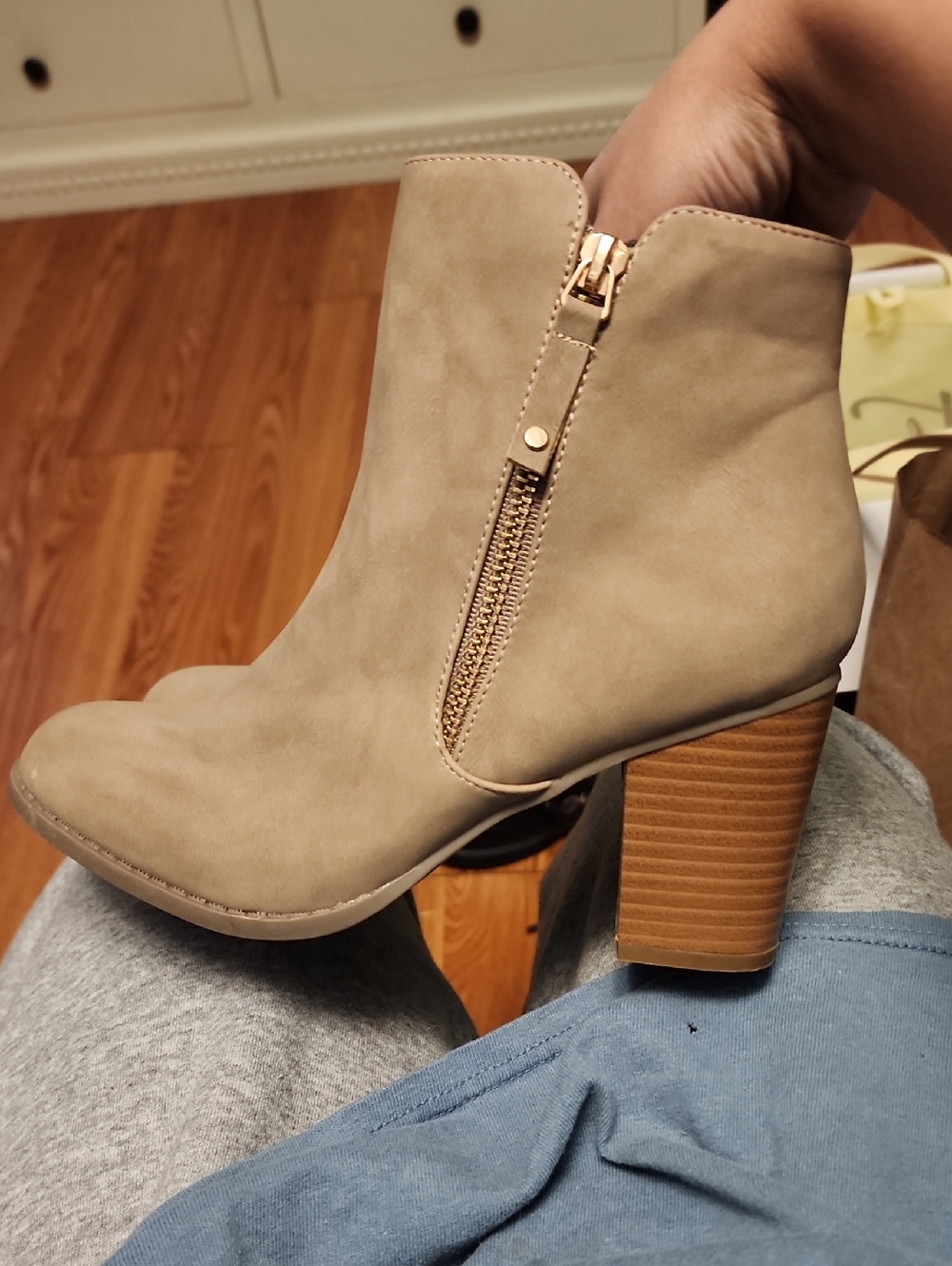 Diba Taupe Block Heel Ankle Boots with Side Zip